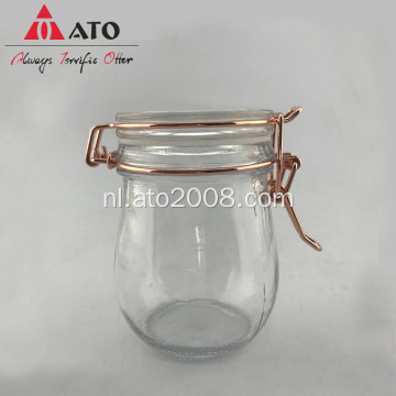 Glasopslagpot met metalen gesp glazen pot